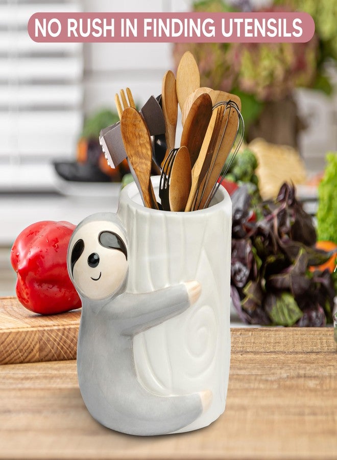 Sixdrop Sloth Utensil Holder - Kitchen Crock Storage Holder - Sloth Gifts For Women Holiday Decor - Glazed Ceramic Organizer - Sloth Birthday Party Supplies Accessories Decorations - Image 2